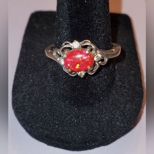 Vintage Signed RJ Graziano SS and Diamond Fire Opal Ring
